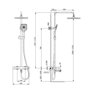 Душевая система Vincea Cube VSFS-1C1GM вороненая сталь