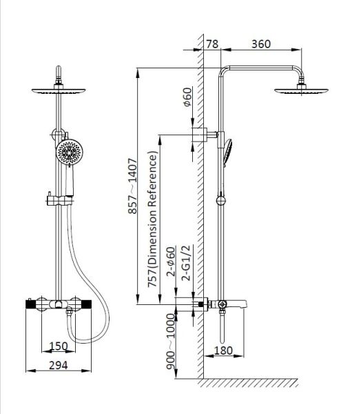 Душевая стойка Vincea Desire VSFS-1D1TBN термостатическая, брашированный никель