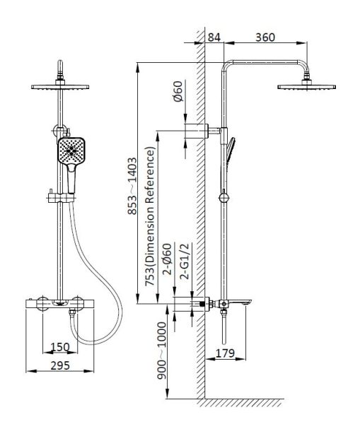Душевая стойка Vincea Next VSFS-1N1TGM термостатическая, вороненая сталь