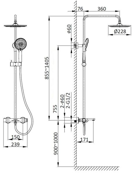Душевая стойка Vincea Rondo VSFS-1R1GM, вороненая сталь