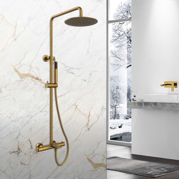 Душевая стойка Vincea Vogue VSFS-1V1TBG термостатическая, брашированное золото