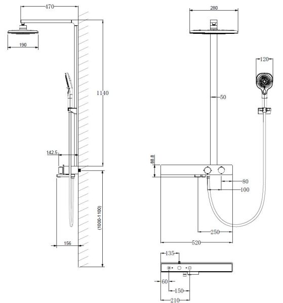 Душевая стойка Vincea Inspire VSFS-3I13TMB термостатическая, черный