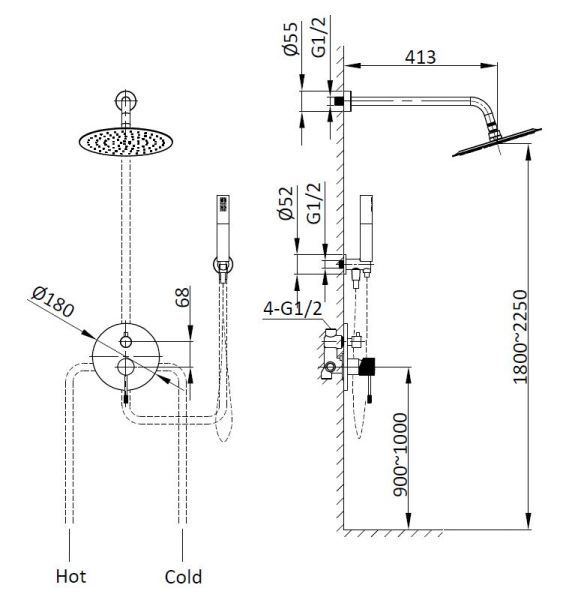 Душевой комплект Vincea Desire VSFW-1D1GM , встраиваемый, 2 режима, вороненая сталь