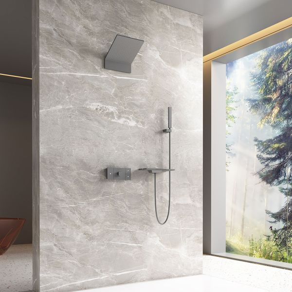 Душевой комплект Vincea Futura VSFW-2F11TGM термостатический встраиваемый, трехрежимный, вороненая сталь