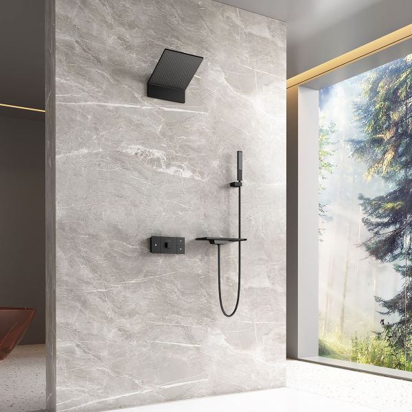 Душевой комплект Vincea Futura VSFW-2F11TMB термостатический встраиваемый, трехрежимный, черный