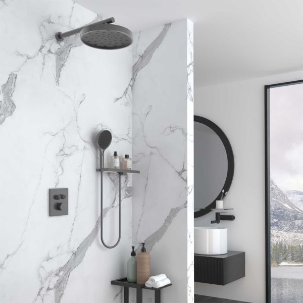 Душевой комплект Vincea Inspire VSFW-3I21MT2RGM встраиваемый, термостатический, двухрежимный, вороненая сталь