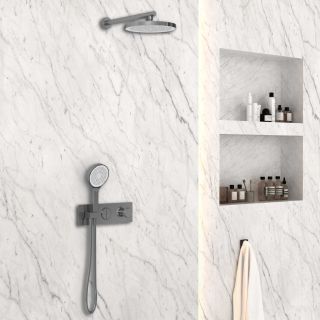 Душевой комплект Vincea VSFW-422T2GM встраиваемый, термостатический, двухрежимный, вороненая сталь Душевой комплект Vincea VSFW-422T2GM встраиваемый, термостатический, двухрежимный, вороненая сталь