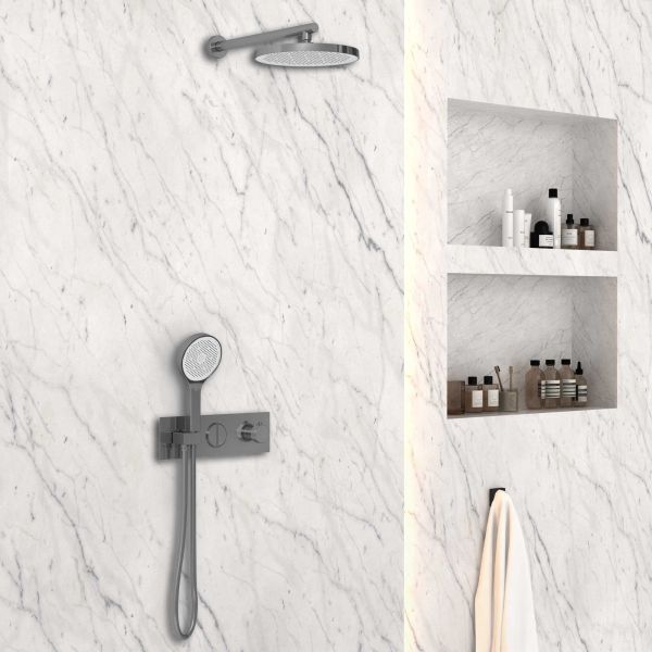 Душевой комплект Vincea VSFW-422T2GM встраиваемый, термостатический, двухрежимный, вороненая сталь Душевой комплект Vincea VSFW-422T2GM встраиваемый, термостатический, двухрежимный, вороненая сталь