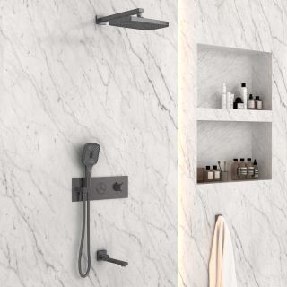 Душевой комплект Vincea VSFW-432T1GM встраиваемый, трехрежимный, термостатический, вороненая сталь Душевой комплект Vincea VSFW-432T1GM встраиваемый, трехрежимный, термостатический, вороненая сталь