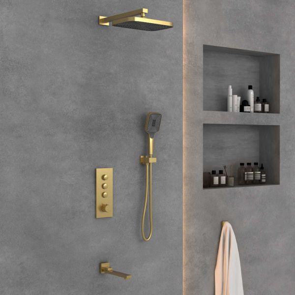Душевой комплект Vincea VSFW-433T1BG встраиваемый, термостатический, трехрежимный, брашированное золото Душевой комплект Vincea VSFW-433T1BG встраиваемый, термостатический, трехрежимный, брашированное золото