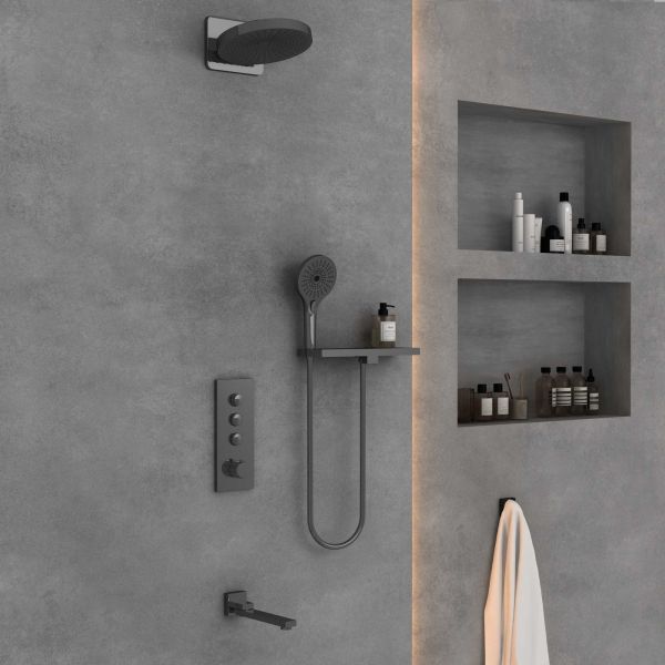 Душевой комплект Vincea VSFW-433TI1RGM встраиваемый, термостатический, трехрежимный, вороненая сталь Душевой комплект Vincea VSFW-433TI1RGM встраиваемый, термостатический, трехрежимный, вороненая сталь