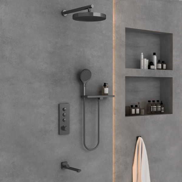 Душевой комплект Vincea VSFW-433TI2RGM встраиваемый, термостатический, трехрежимный, вороненая сталь Душевой комплект Vincea VSFW-433TI2RGM встраиваемый, термостатический, трехрежимный, вороненая сталь