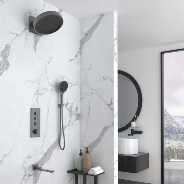 Душевой комплект Vincea VSFW-433TI3GM встраиваемый, термостатический, трехрежимный, вороненая сталь