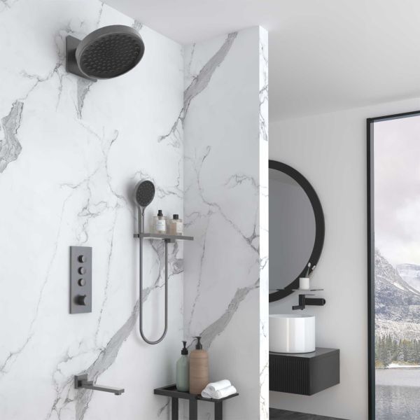 Душевой комплект Vincea VSFW-433TI3RGM встраиваемый, термостатический, трехрежимный, вороненая сталь Душевой комплект Vincea VSFW-433TI3RGM встраиваемый, термостатический, трехрежимный, вороненая сталь