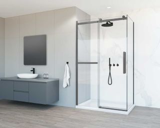 Душевой уголок Vincea Como Soft VSR-1CS9011CLGM, 1100*900, вороненая сталь, стекло прозрачное