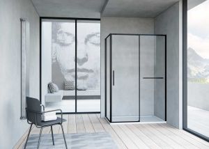 Душевой уголок Slim Soft VSR-1SS9010CLB, 1000*900, черный, стекло прозрачное