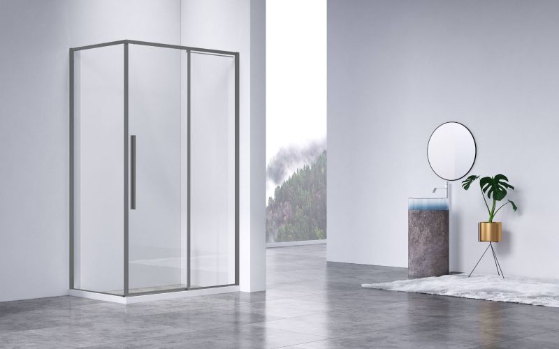 Душевой уголок Slim-N VSR-4SN9014CLGM, 1400*900, вороненая сталь, стекло прозрачное