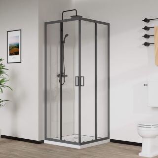 Душевой уголок Vincea City VSS-5CT900CLGM, 900*900, вороненая сталь, стекло прозрачное