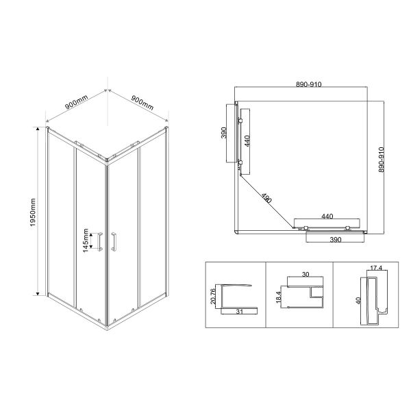 Душевой уголок Vincea City VSS-5CT900CLB 90x 90 см
