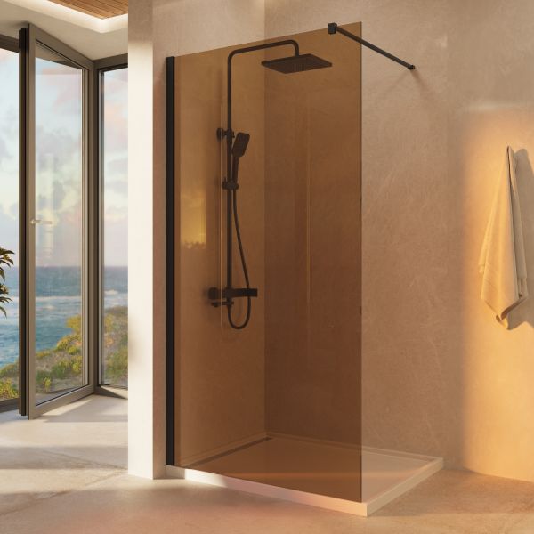 Душевая перегородка Vincea Walk-In VSW-1H900GSB, 900*2000, черный матовый, стекло янтарь