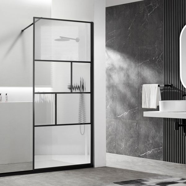 Душевая перегородка Vincea Walk-In VSW-1HC120CFB 120см чёрный матовый стекло прозрачное/рифлёное