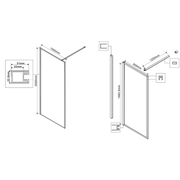 Душевая перегородка Vincea Walk-In HP Art VSW-1HP100GFB, 1000*2000, черный матовый, стекло матовое тонированное
