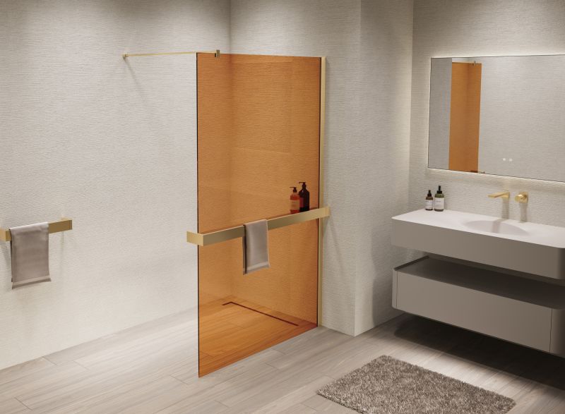 Душевая перегородка Vincea Walk-In VSW-1HR100GSG, 1000*2000, матовый золотой, стекло янтарь