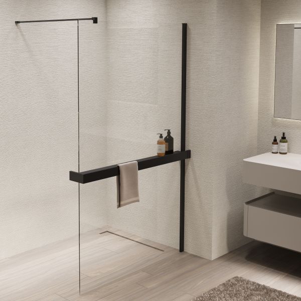 Душевая перегородка Vincea Walk-In VSW-1HR900CLB, 900*2000, черный, стекло прозрачное