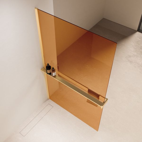 Душевая перегородка Vincea Walk-In VSW-1HR900GSG, 900*2000, матовый золотой, стекло янтарь