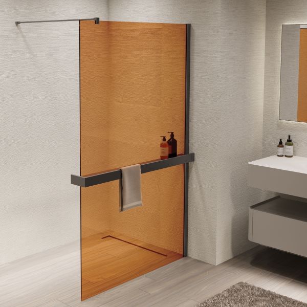 Душевая перегородка Vincea Walk-In VSW-1HR900GSGM, 900*2000, вороненая сталь, стекло янтарь