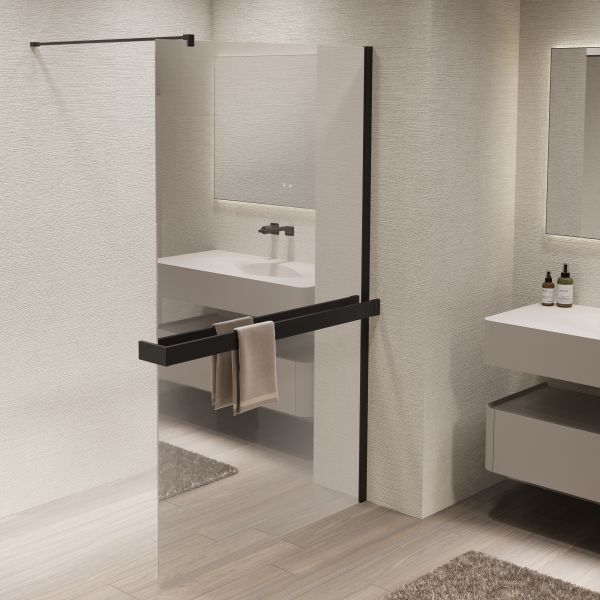 Душевая перегородка Vincea Walk-In VSW-1HR900MRB, 900*2000, черный, стекло зеркальное