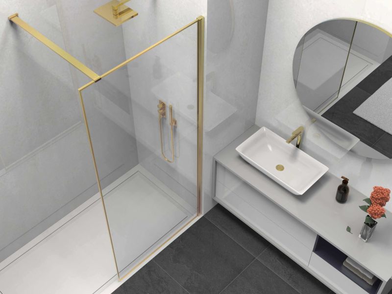 Душевая перегородка Vincea Walk-In HS VSW-1HS900CLG, 900*2000, брашированное золото, стекло прозрачное