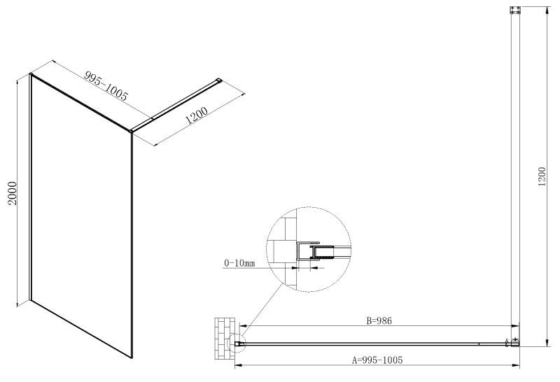 Душевая перегородка Vincea Walk-In VSW-7HS100GWG, 1000*2000, брашированное золото, стекло с золотыми нитями