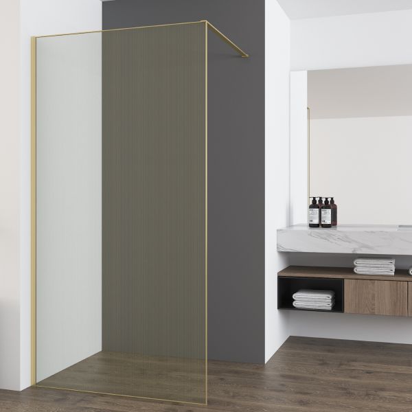 Душевая перегородка Vincea Walk-In VSW-7HS100GWG, 1000*2000, брашированное золото, стекло с золотыми нитями