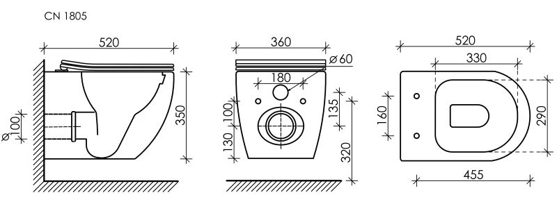Подвесной унитаз Ceramica Nova Mia CN1805 безободковый белый Подвесной унитаз Ceramica Nova Mia CN1805 безободковый белый