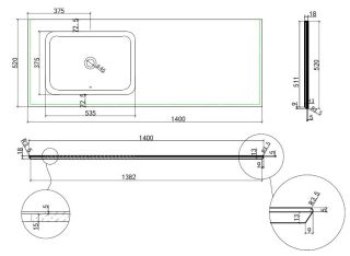 Столешница Vincea из натурального мрамора с интегрированной раковиной VWTB-4LX140VB-L, левая, черный Versace