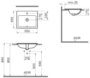 Раковина Vitra S20 5465B003-0001 55cm-цвет белый