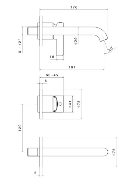 Встраиваемый смеситель для раковины Kerama Marazzi Linea 71028EKM.21.018 хром