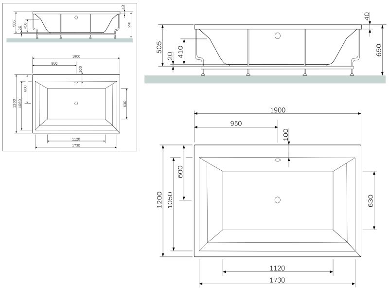 Каркас для ванны Am.Pm Admire W1AA-190-120W-R 190x120 см