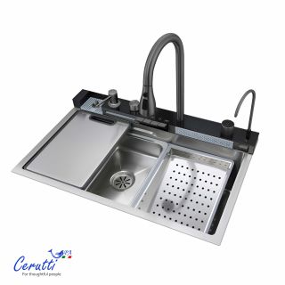 Многофункциональная кухонная мойка Ceruttispa ГЛОРИЯ (GLORIA) Nano Embos CT11888 хром матовый