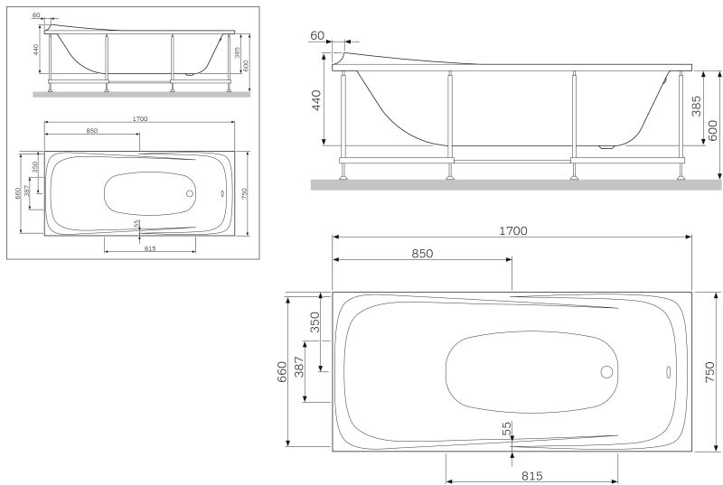 Боковой экран Am.pm Sensation W30A-000-075W-PWNG 170х75 см