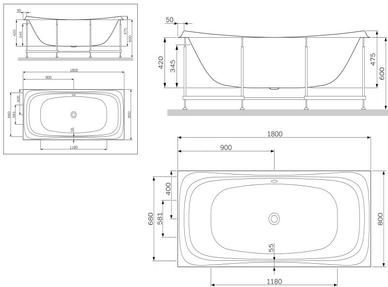 Каркас Am.pm Sensation W30A-180-080W-R 180х80 см