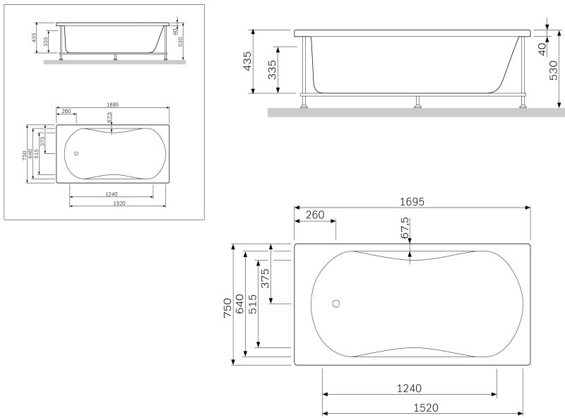 Каркас Am.pm Bliss L W53A-170-075W-R 170x75 см