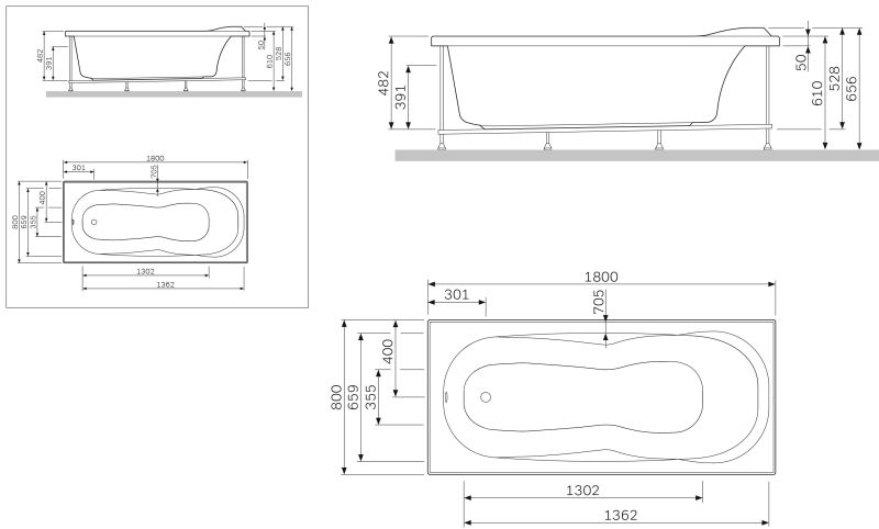 Акриловая ванна Am.pm Bliss L W53A-180-080W-A 180x80 см