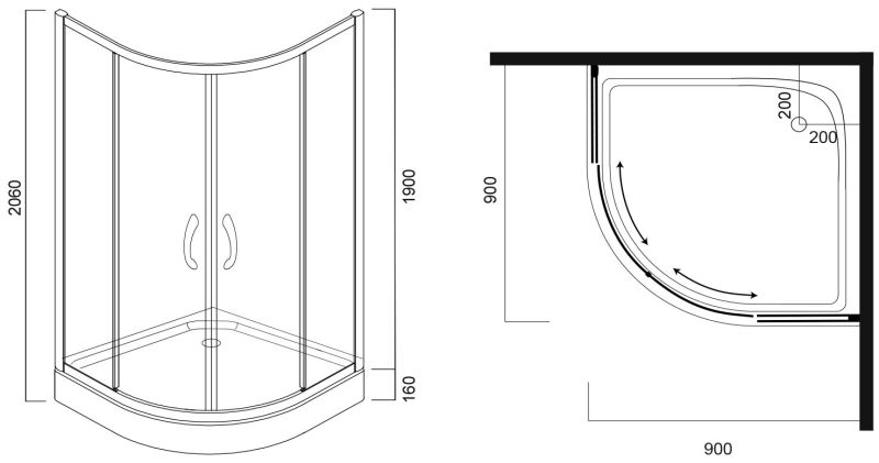 Душевой уголок Am.Pm Bliss L W53E-301-090MT 90x90