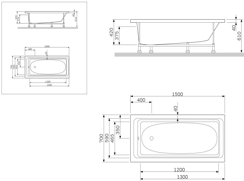 Каркас Am.pm Sense W75A-150-070W-R 150x70 см