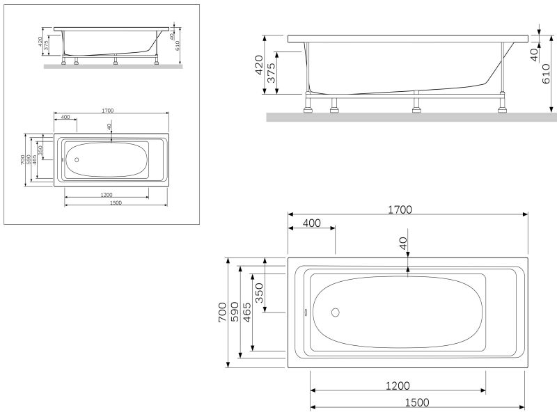 Каркас Am.pm Sense W75A-170-070W-R 170x70 см Каркас Am.pm Sense W75A-170-070W-R 170x70 см