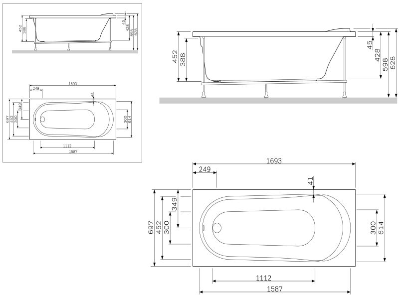 Каркас Am.pm Joy W85A-170-070W-R 170x70 см