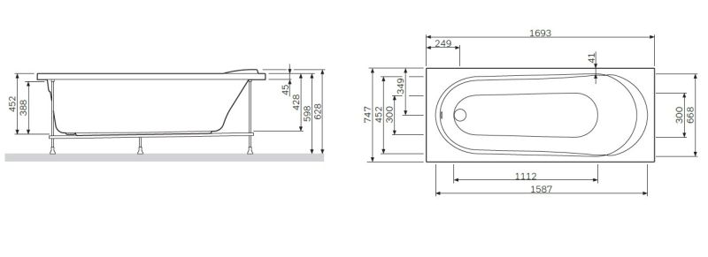 Акриловая ванна Am.pm Joy W85A-170-075W-A 170x75 см