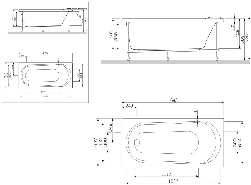 Каркас Am.pm Joy W85A-170-075W-R 170x75 см